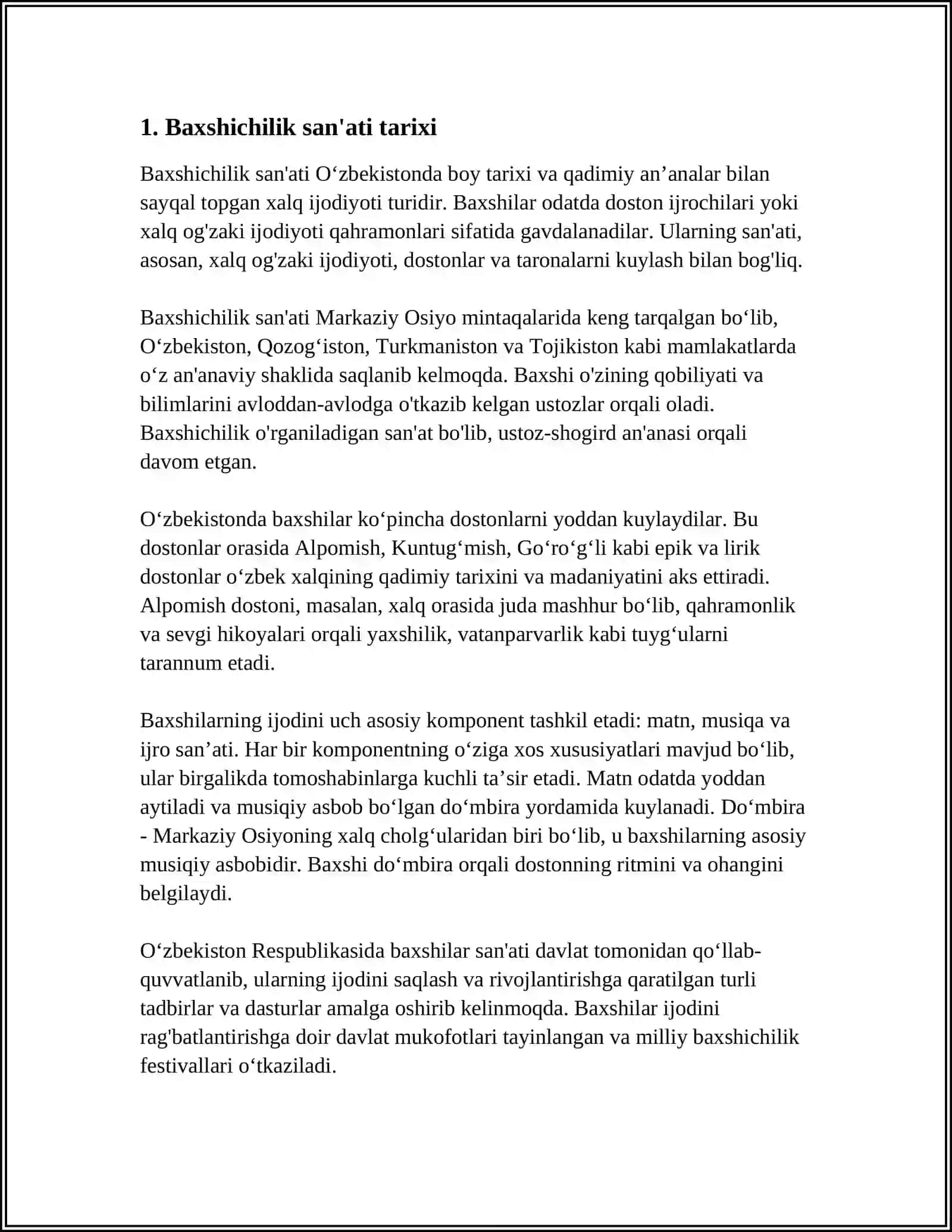 Yunesko Shafeligida Oʻtkaziladigan "Baxshichilar San'ati" Festivali Milliy Oʻzlikni Tarğibotchisidir 4