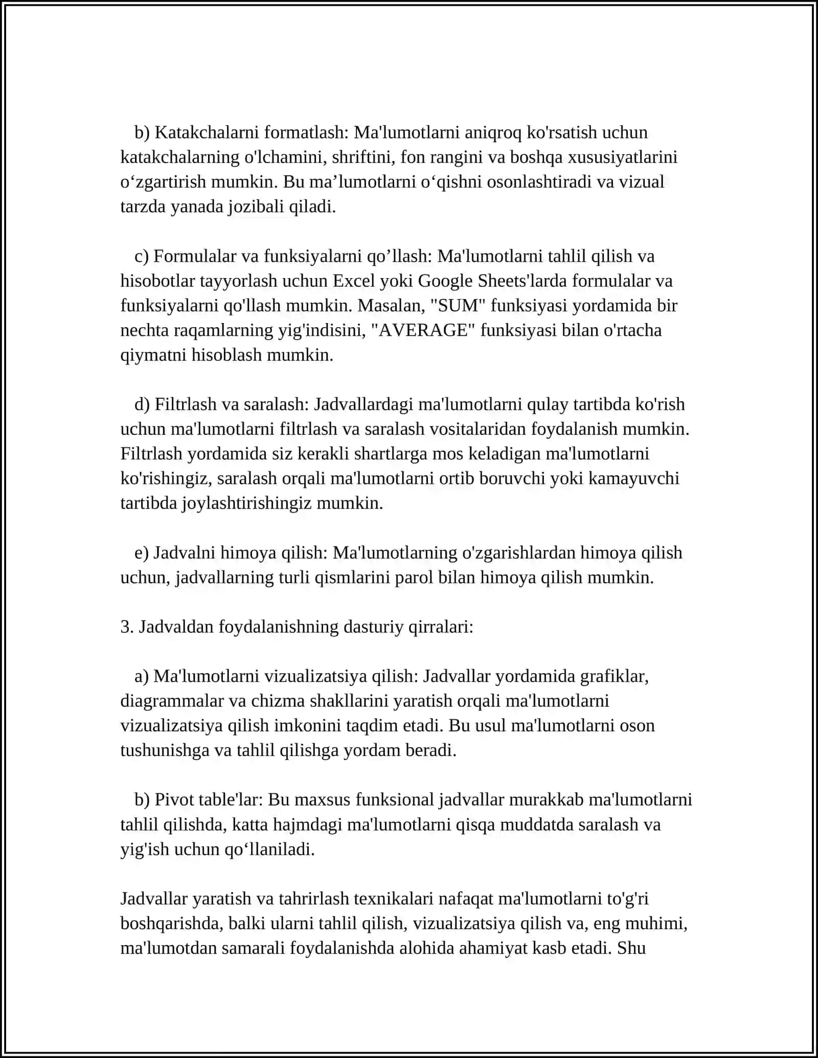 MATN REDAKTORLARIDA JADVALLAR, GIPER BOG’LANISH, SSILKA QO‘YISH BILAN AMALLAR BAJARISH 4