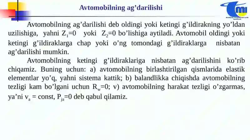 Avtomobilning turg’unlik xususiyati 4
