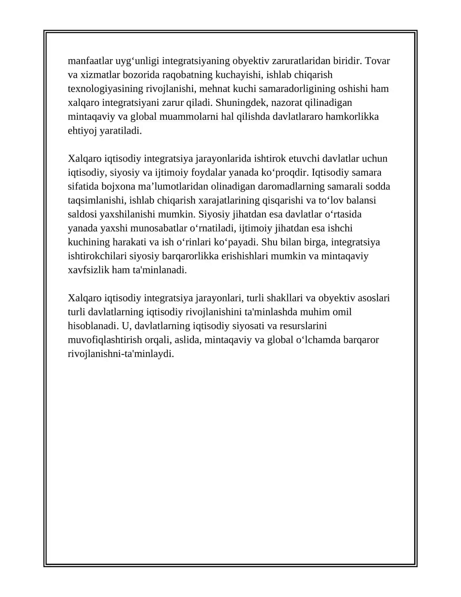 XALQARO IQTISODIY INTEGRATSIYA MOHIYATI, SHAKLLARI VA OBYEKTIV ASOSKARI 4