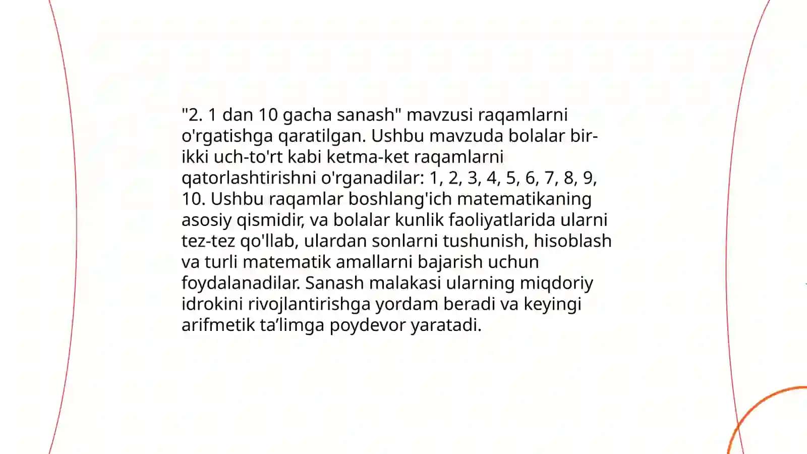 Aqliy rivojlanishida nuqsoni bo'lgan bolalar uchun matematika fanidan 1 dan 20 magacha bo'lgan sonlar 4
