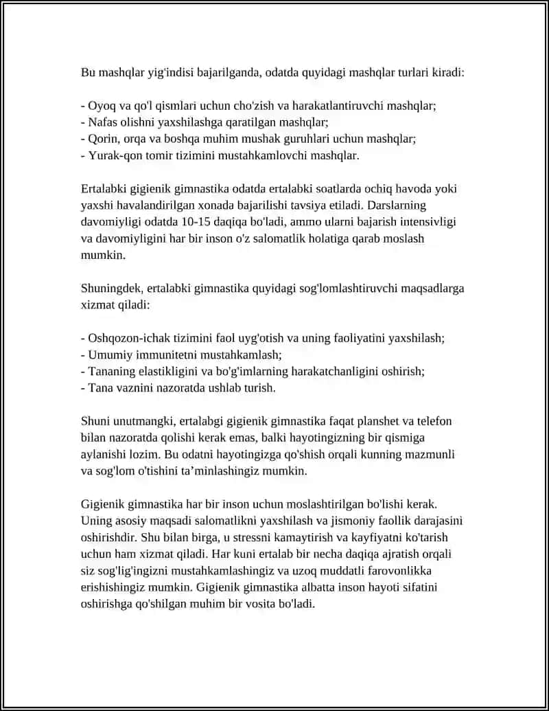 Ertalabgi gigienik gimnastika majmuasi haqida ma'lumotlar 4