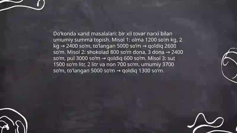 Boshlanğich sinf matematika darslarida iqtisodiy savodxonlikni shakllantirishga doir misol va masalalar 4