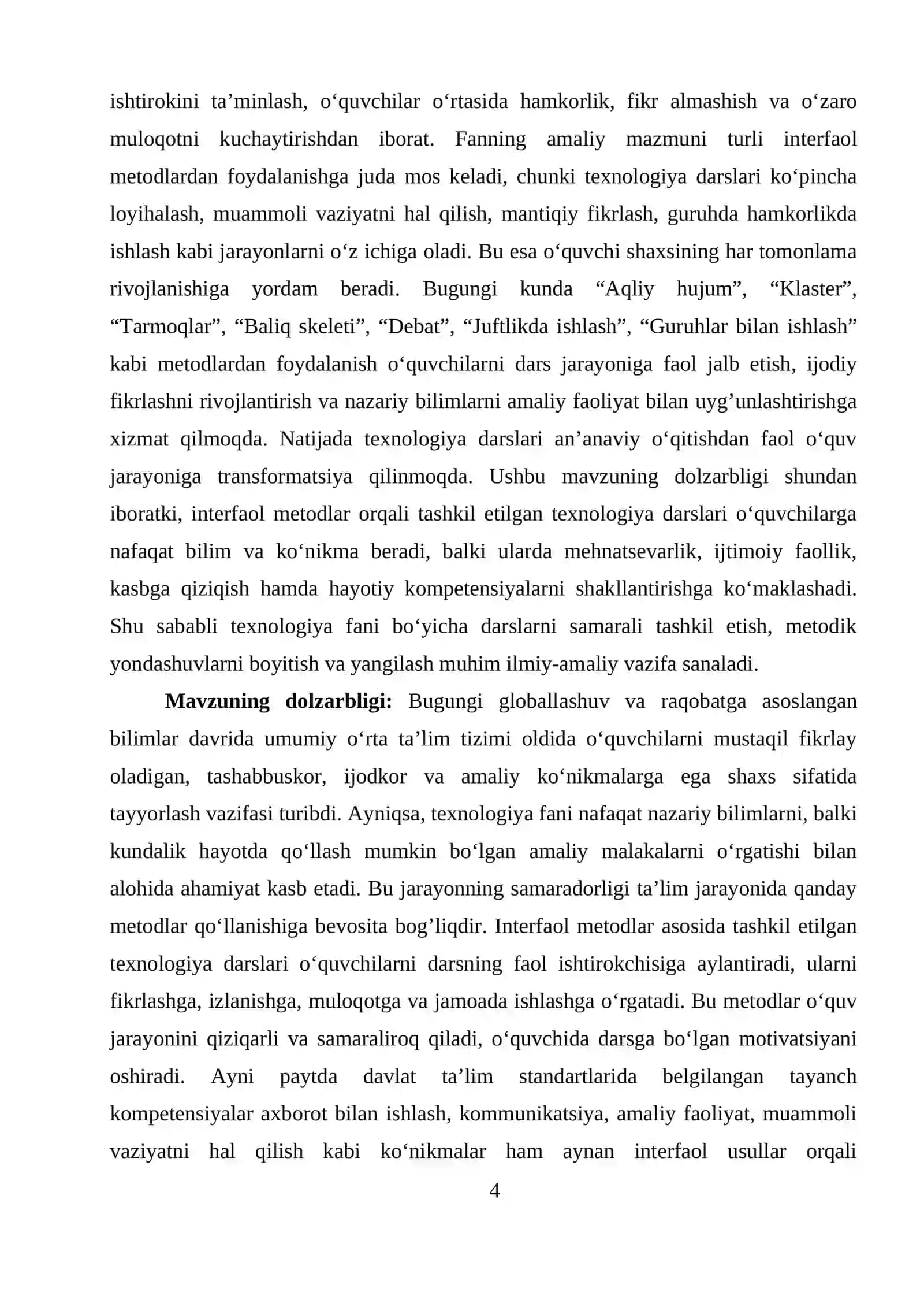 Texnalogiya darslarini interfaol metodlar asosida tashkil etish 4
