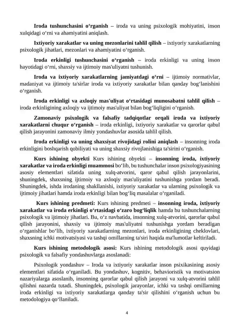 "Irodani aniqlash ixtiyoriy xarakatlar mezonlari va iroda erkinlgi muammosi" 4