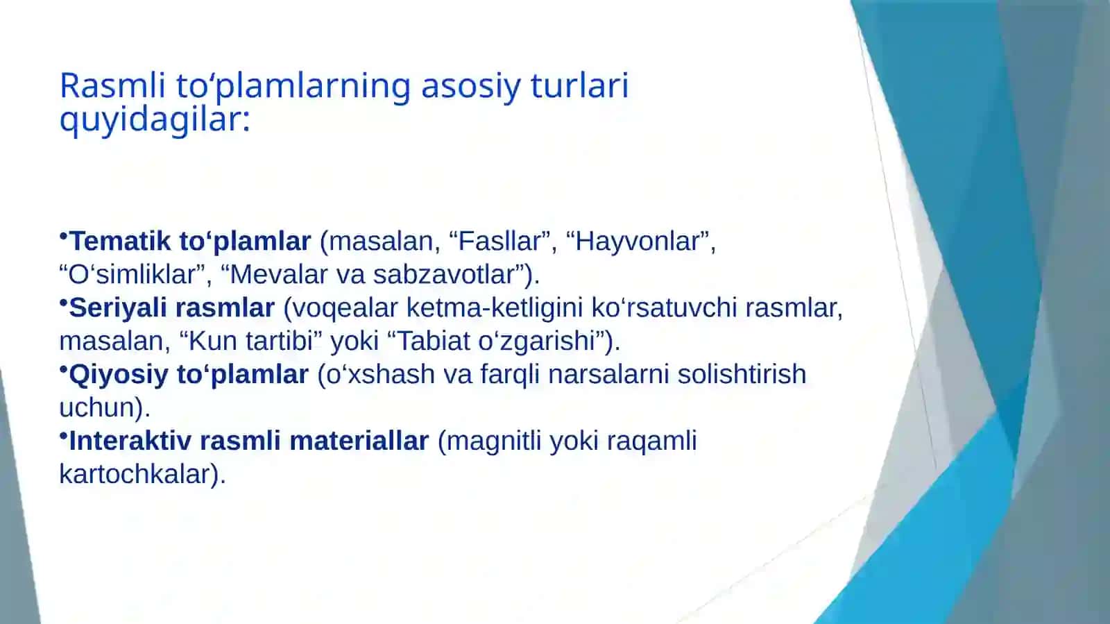 Rasmli to’plamlar, mulyajlar yordamida mashg’ulotlar tashkil etish texnologiyasi 4