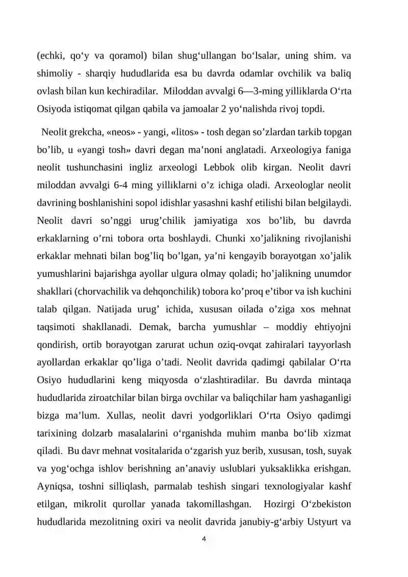 O’rta Osiyoning Neolit davri arxeologik yodgorliklari va ularning tarixiy O’lkashunoslikni o’rganishdagi o’rni 4