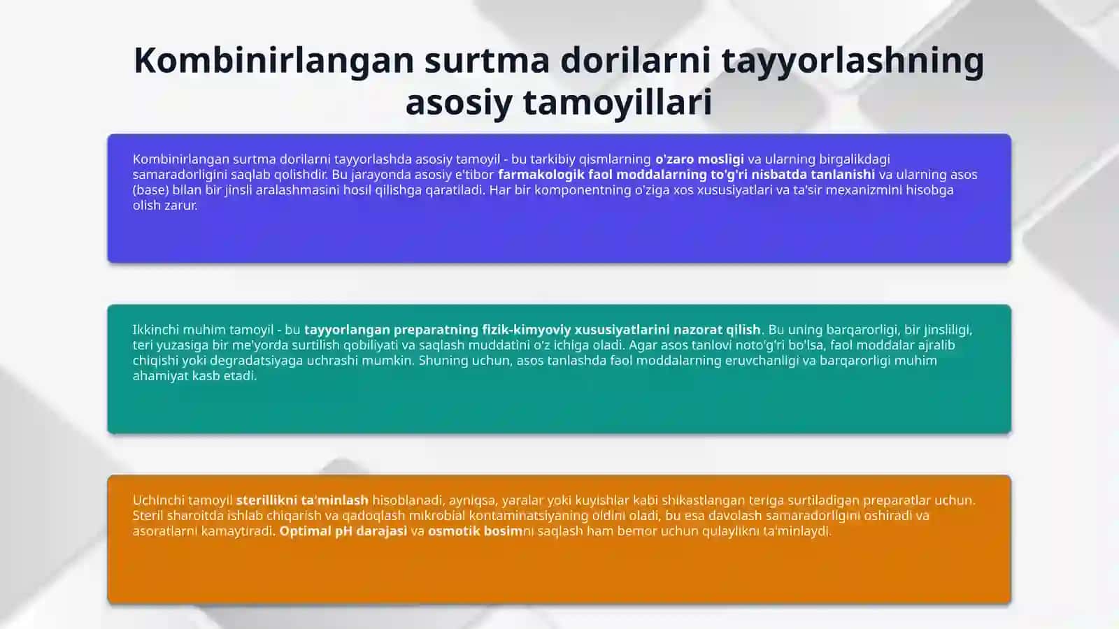 Kombinirlangan tipdagi surtma dorilarni tayyorlashning oʻziga xos usullari 4