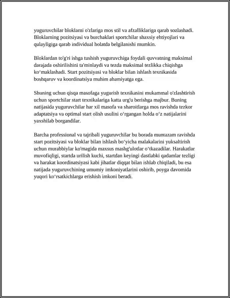 YENGIL ATLETIKA. QISQA MASOFAGA YUGURISH TEXNIKASINI OʻRGATISH (60,100 METR) 4