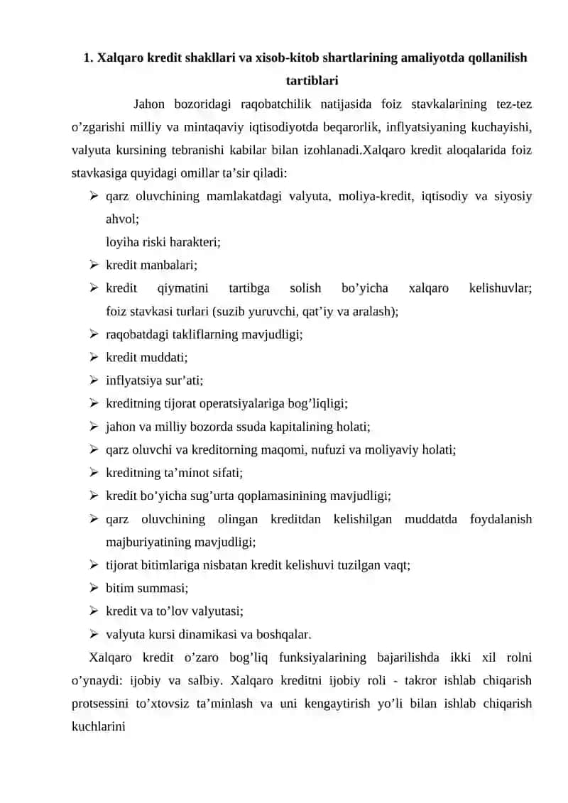 Xalqaro kredit shakllari va xisob-kitob shartlarining qo'llanilishi 4