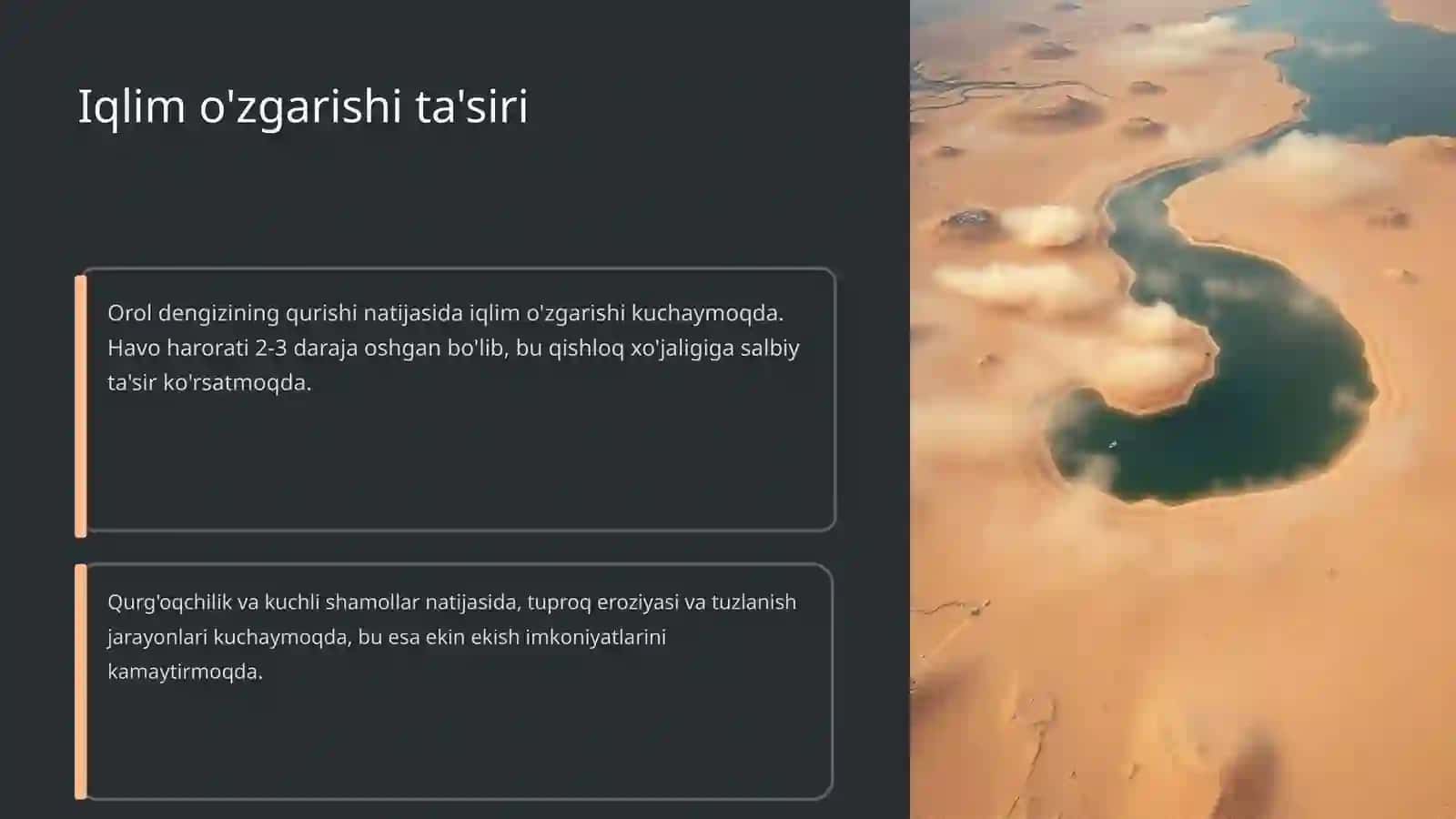 Orol dengizi muammosi va uning oqibatlari 4
