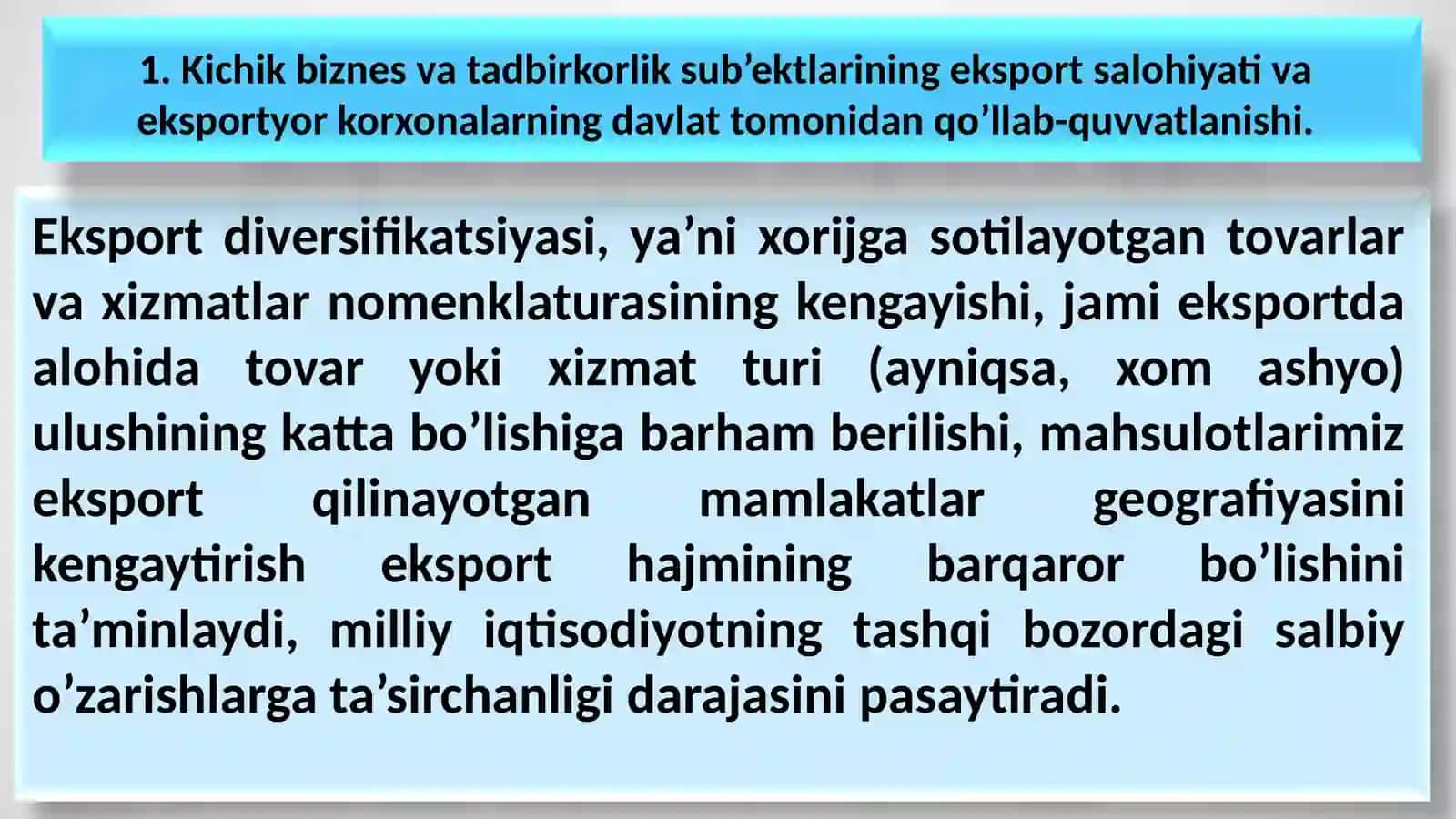 KICHIK BIZNES VA TADBIRKORLIK SUB’EKTLARINING EKSPORT SALOHIYATINI BAHOLASH 4