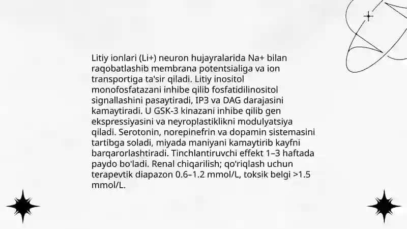 Litiy tuzlari. Sedativ vositalar 4