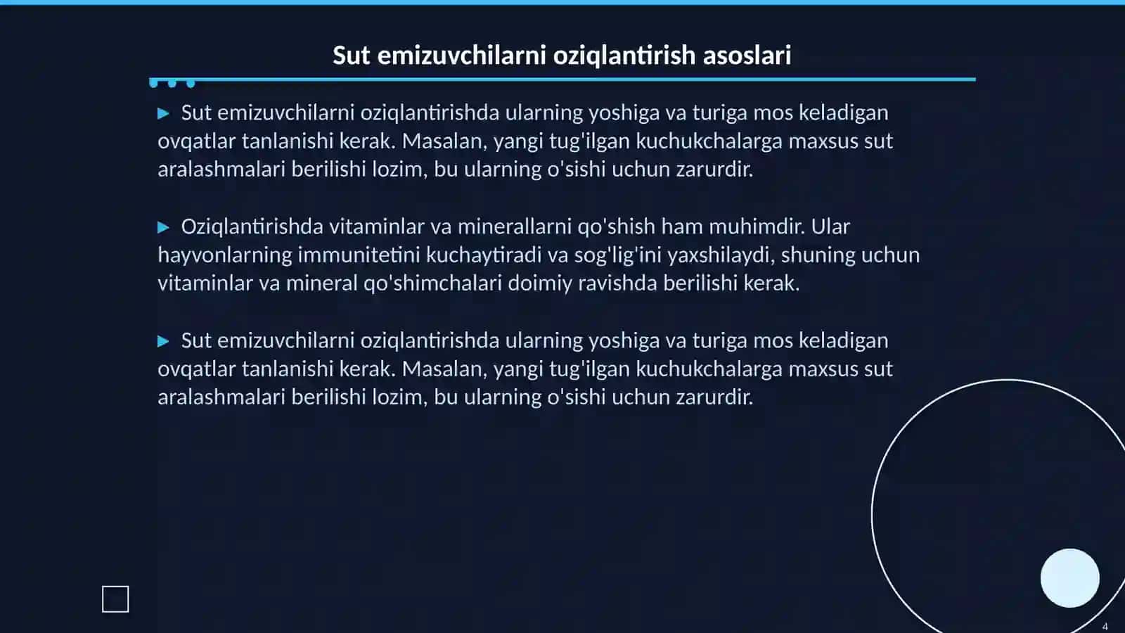 Mayda sut emizuvchilar va ularni parvarishlash yo'llarini o'rgatish 4