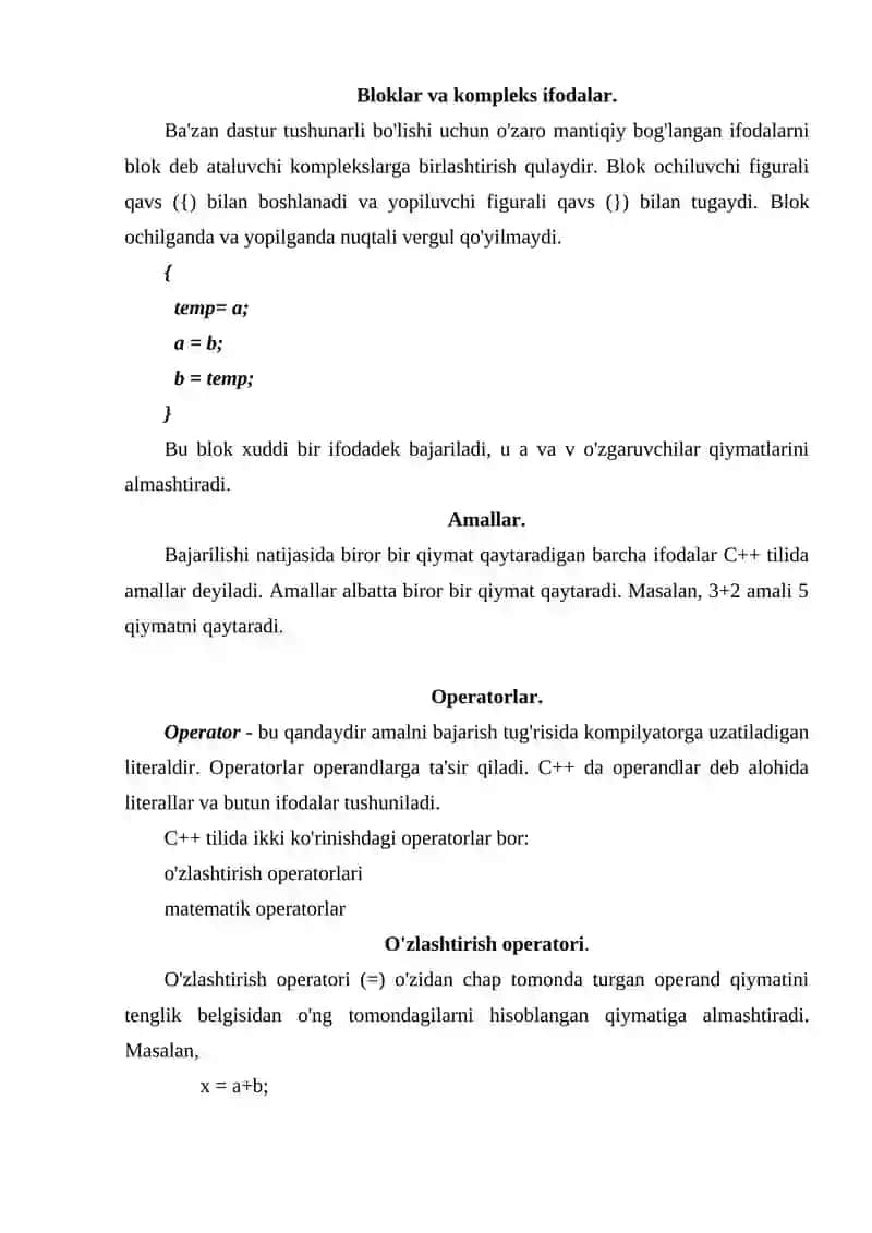 C++ tilida ifodalar va operatorlar 4