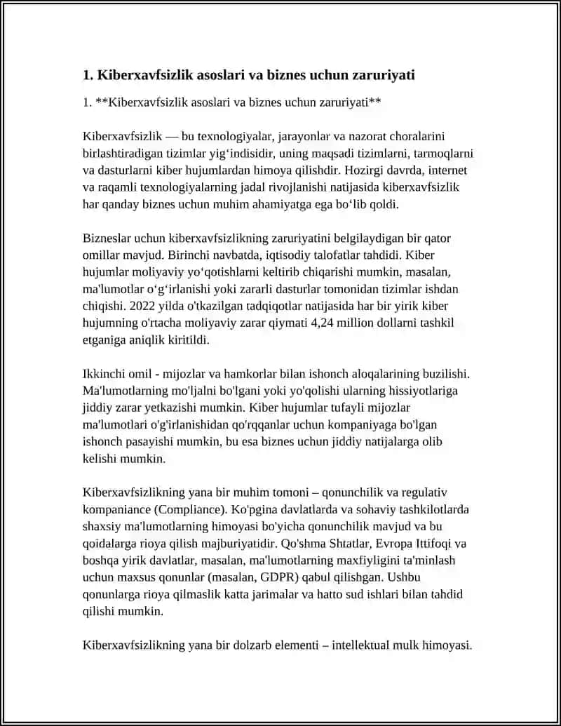 KIBERXAVFSIZLIK. BIZNES XAVFSIZLIGINITA’MINLASHNING AFZALLIKLARI 4