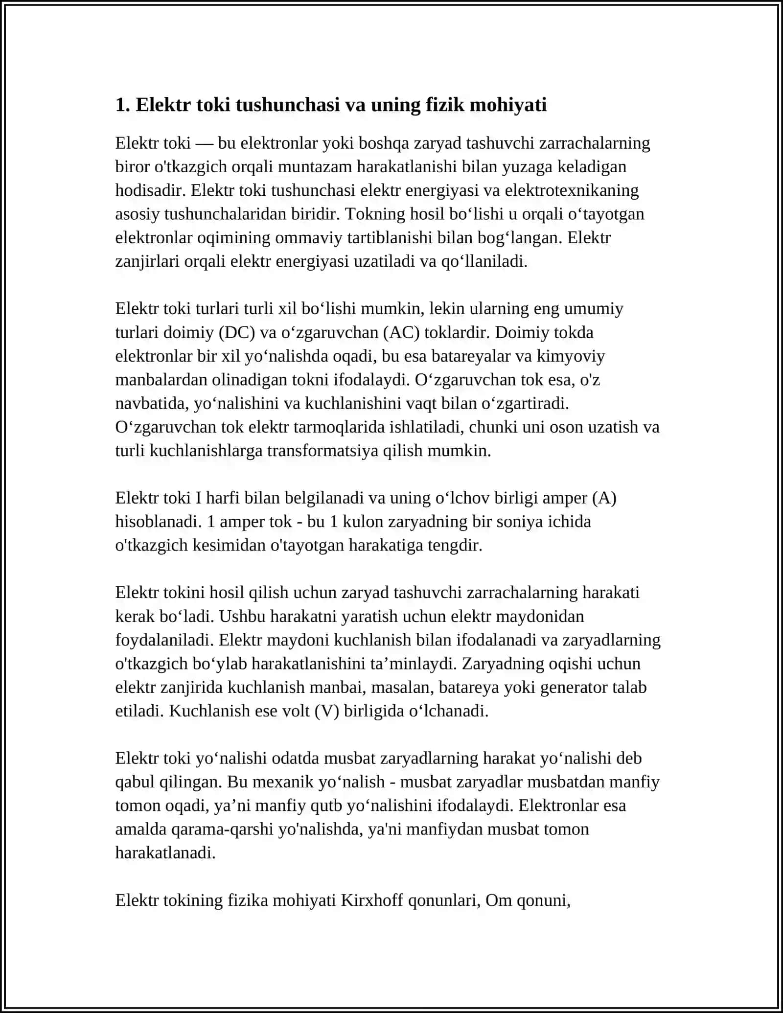 ELEKTR TOKI HAQIDA TUSHUNCHA KUCHLANISH VA TOKNING YO'NALISHI 4
