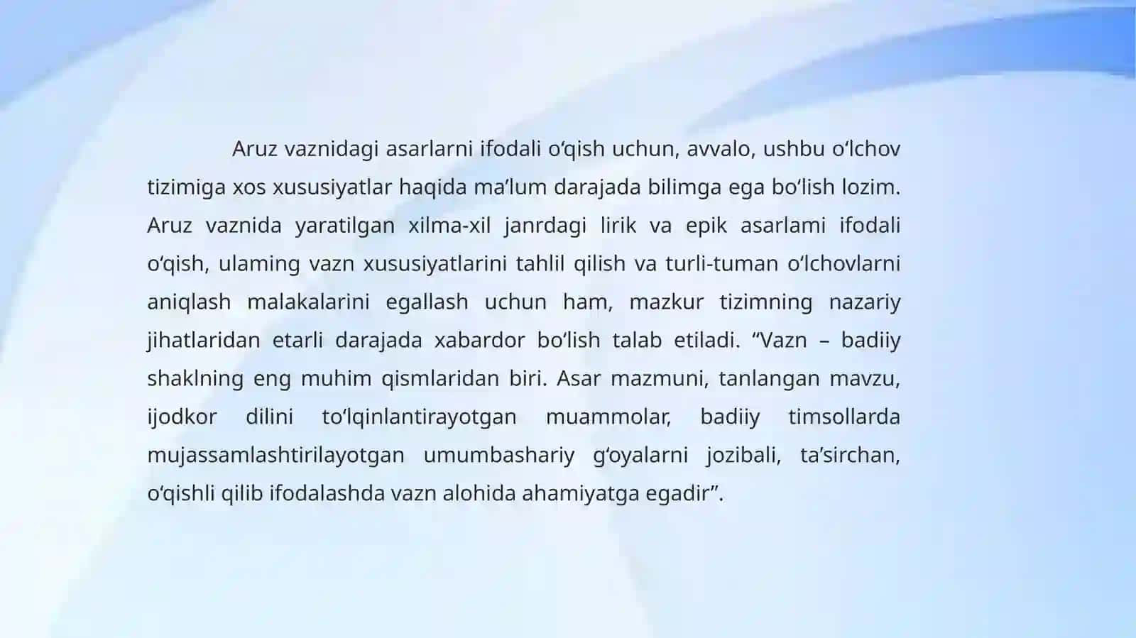 Aruz vaznidagi asarlarni ifodalio‘qish texnikasi 4