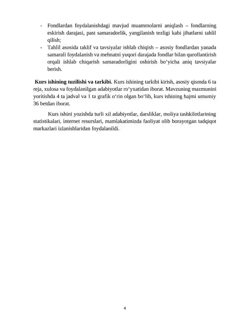 ASOSIY FONDLARDAN FOYDALANISH VA MEHNATNI FONDLAR BILAN QUROLLANISH KO‘RSATKICHLARI 4