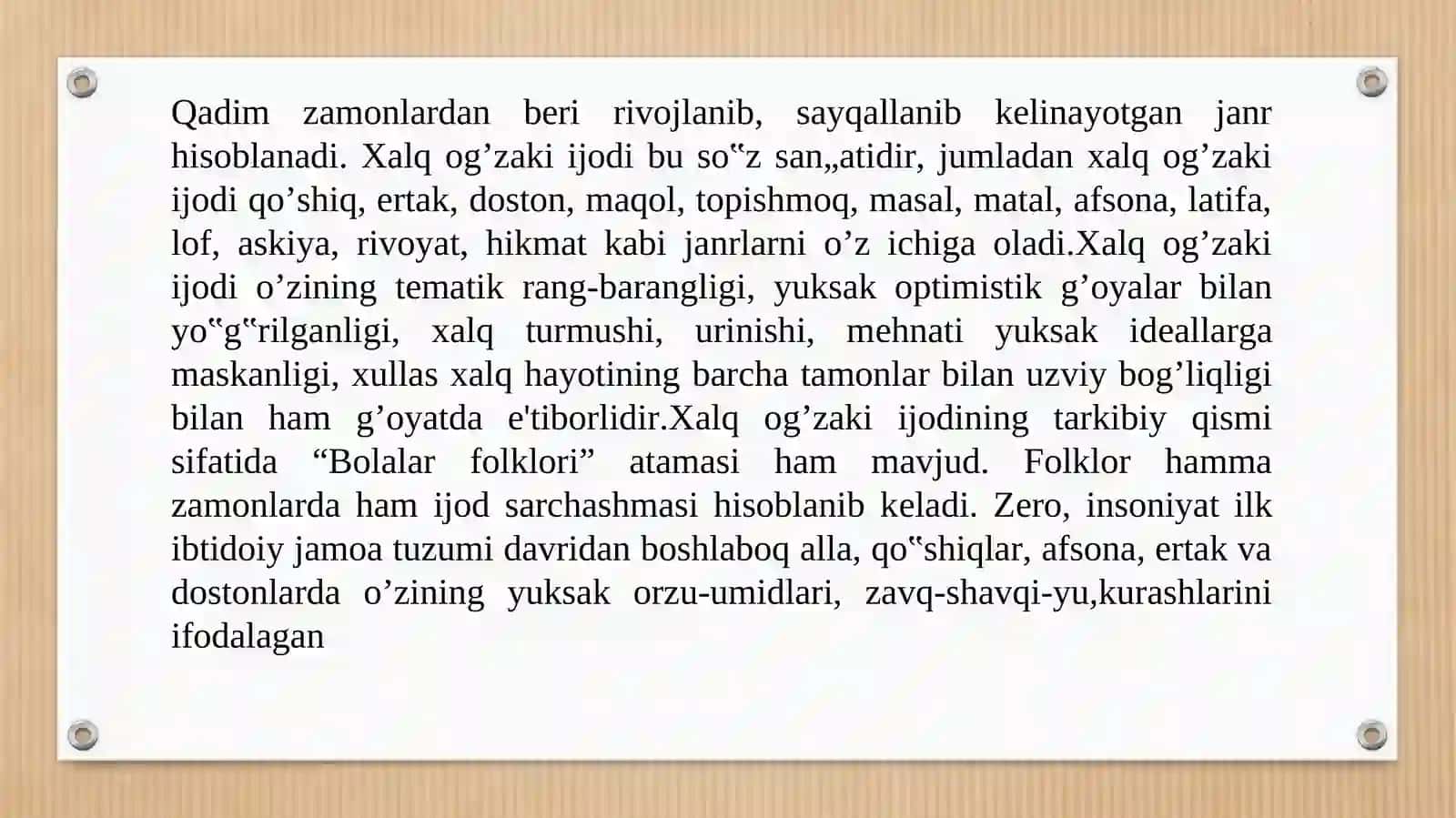BOSHLANGICH SINF TARBIYA JARAYONIDA XALQ OG’ZAKI IJODI NAMUNALARIDAN FOYDALANISH 4