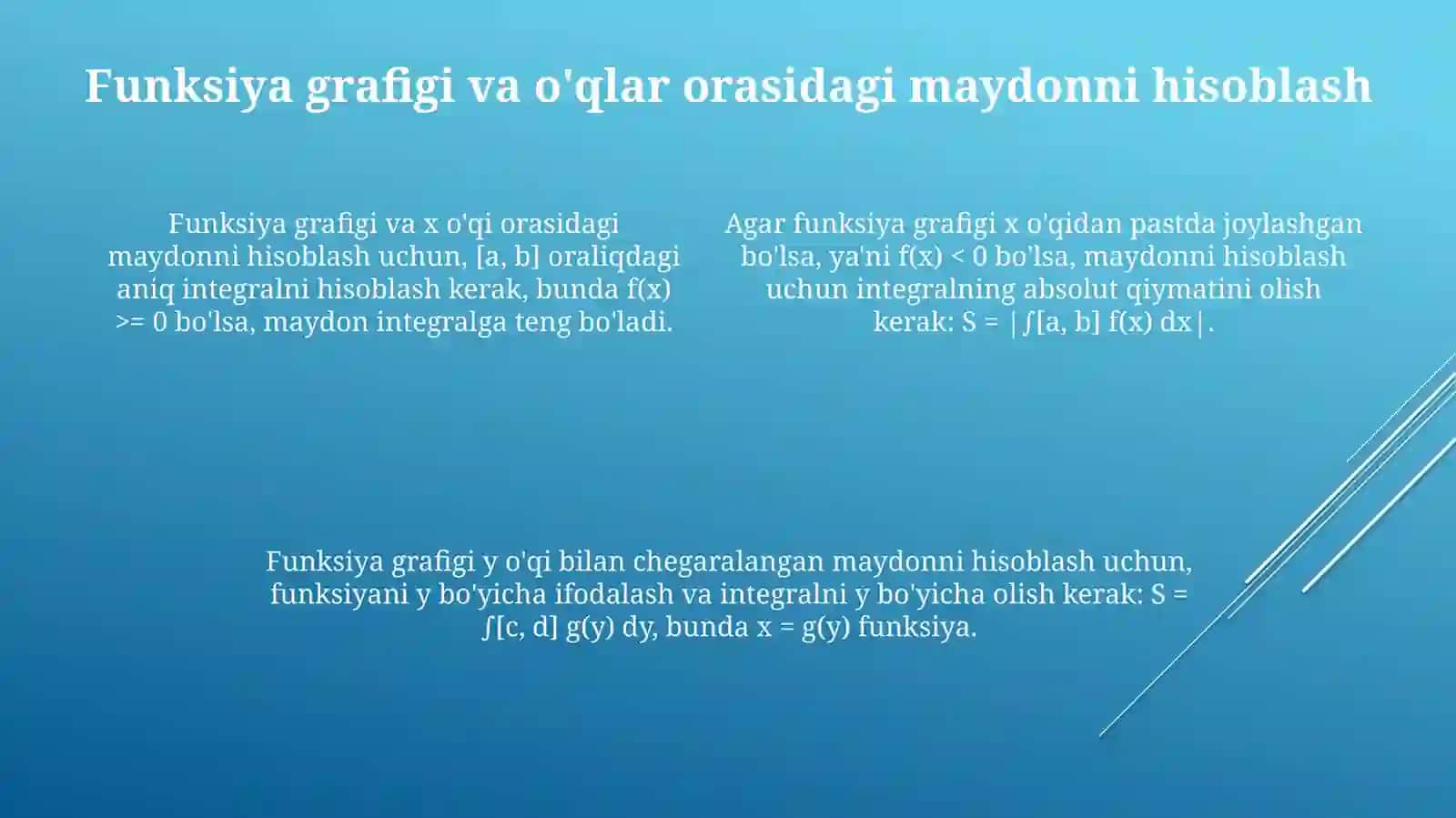 Aniq integral yordamida yassi figuralar yuzalarini hisoblash 4