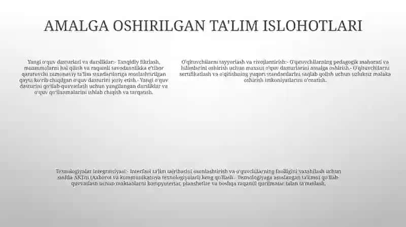 O'zbekiston Respublikasida Ta'lim Sohasida Amalga Oshirilayotgan Islohotlar 4
