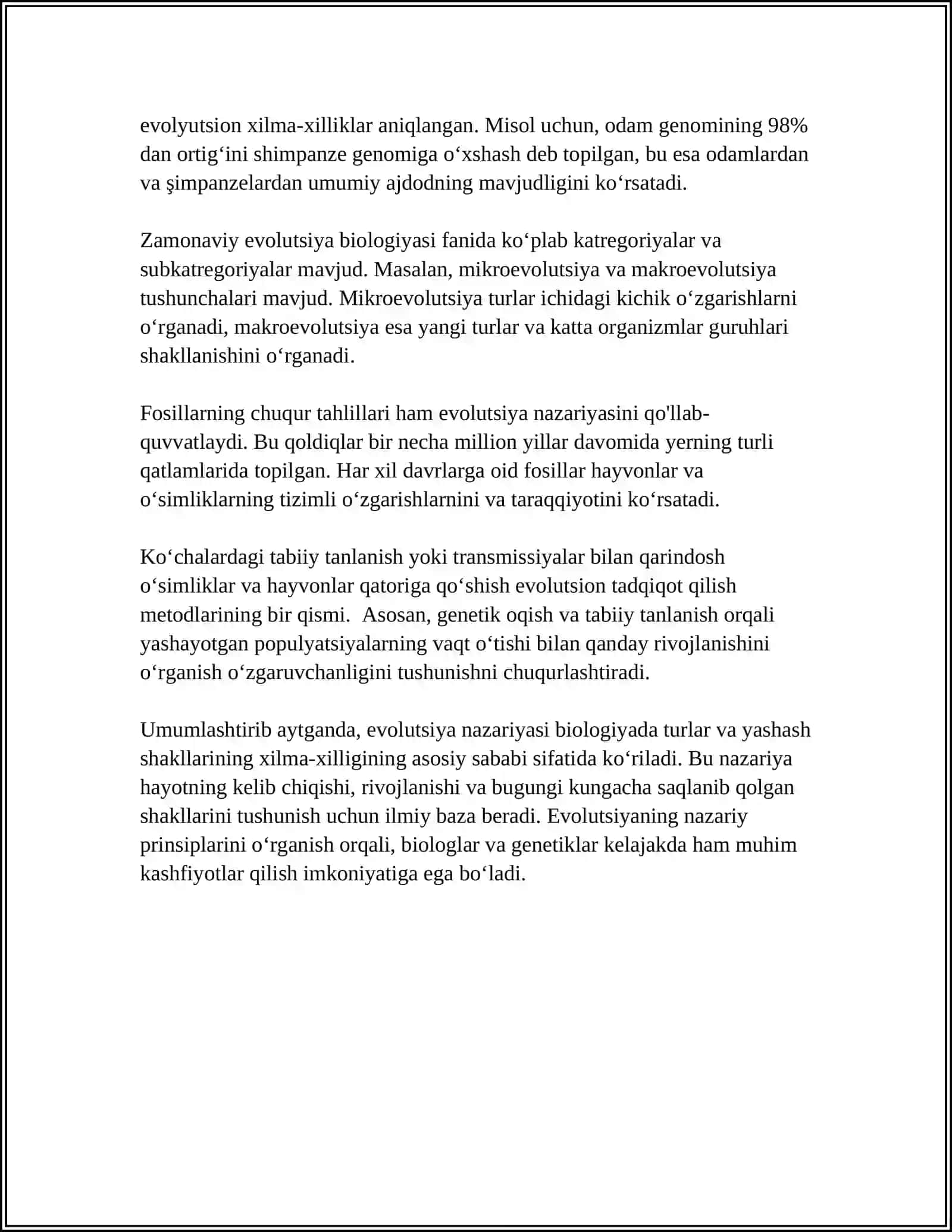 YER YUZIDA BIOLOGIK XILMA-XILLIKNING SHAKLLANISHIDA EVOLUTSION YONDASHUV 4
