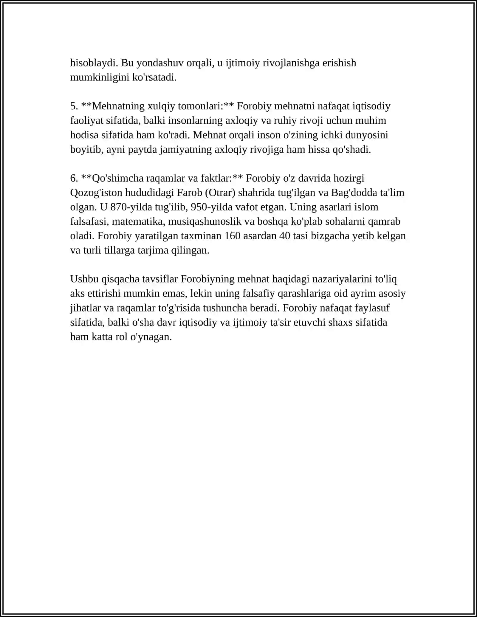 MUSTAQIL ISH Mavzu: FOROBIYNING MEHNAT VA IQTISODIY RIVOJLANISH HAQIDAGI FIKRLARI 4