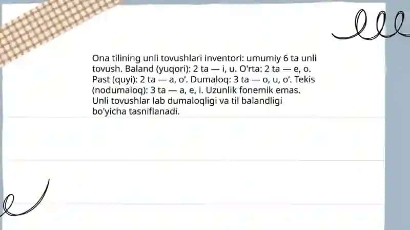 Ona tilining unli va undosh tovushlar tizimi 4