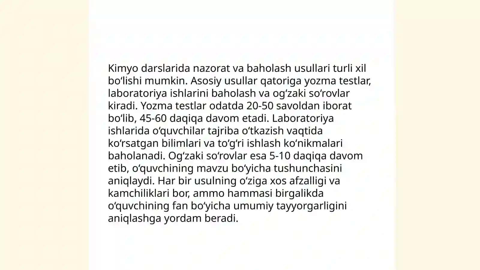 Oraliq nazoratning asosiy funksiyalari va ularni kimyo o'qitish metodikasi 4
