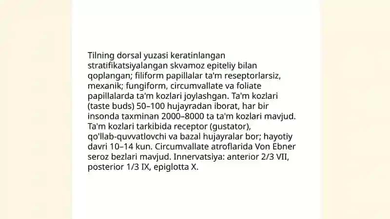 Ta’m va hid bilish (oboniy) a’zolarining funksional anatomiyasi 4