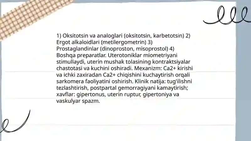 Miometriyga ta'sir etuvchi vositalar.Narkoz vositalari 4