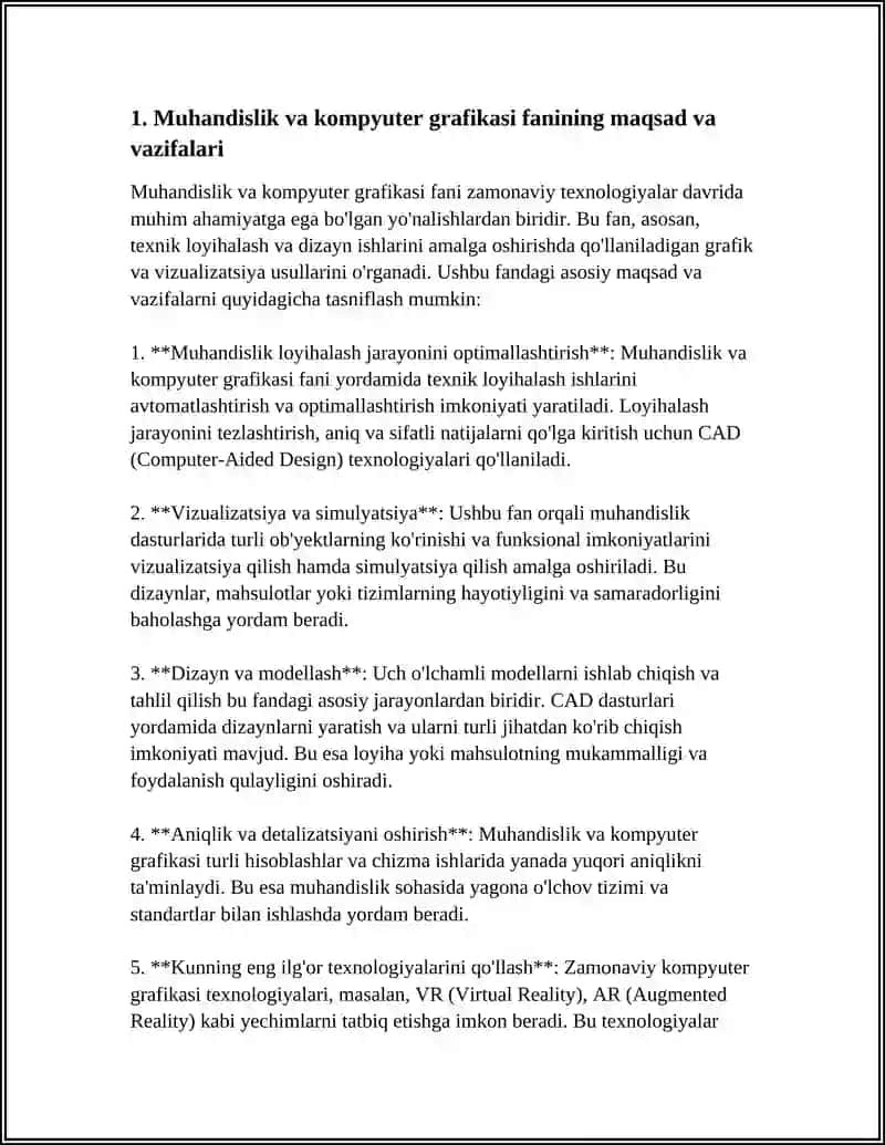 MEXANIKA VA KONCHILIK ISHI MUHANDISLIK VA KOMPYUTER GRAFIKASI FANINING MAQSAD VAZIFALARI 4