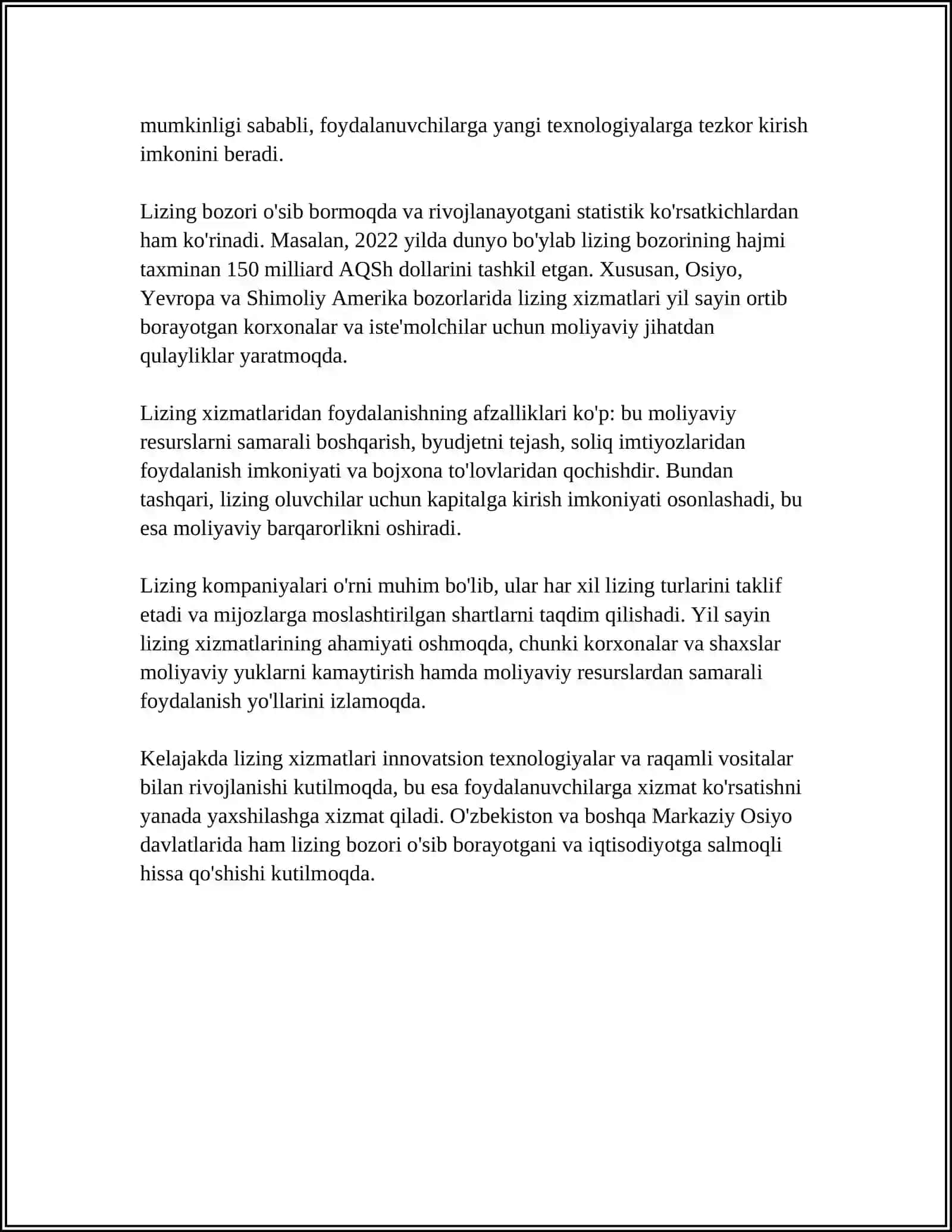 LIZING BERUVCHI BAKNDA LIZING OPERATSIYALARINI HISOBGA OLISH 4