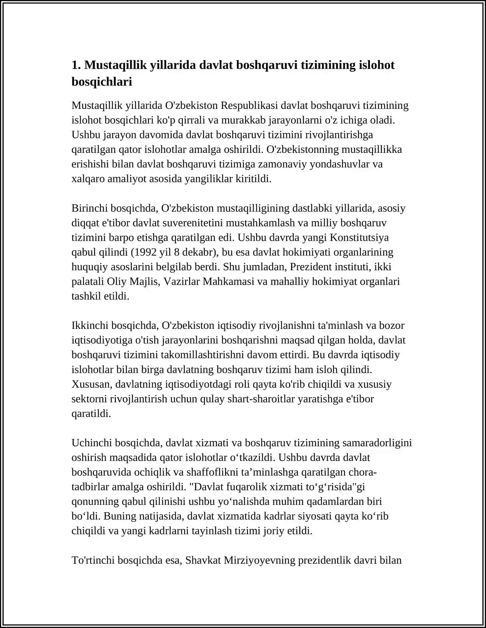 MUSTAQILLIK YILLARIDA DAVLAT BOSHQARUVI TIZIMIDA AMALGA OSHIRILAYOTGAN ISLOHOTLAR 4