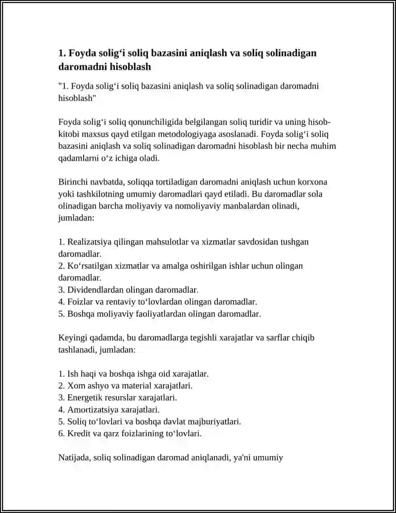 Foyda solig‘i soliq bazasini aniqlash va soliq solinadigan daromadni hisoblash 4