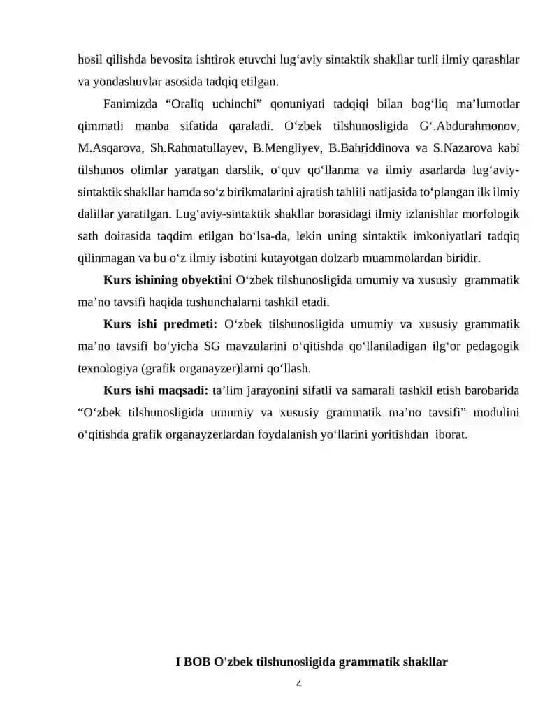 O‘zbek tilshunosligida umumiy va xususiy grammatik shakl tavsifi 4