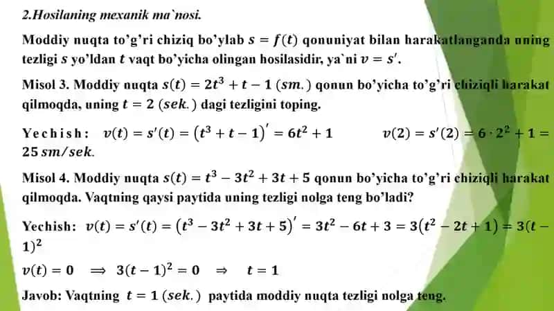 Hosilaning geometrik va mexanik ma`nosi 4