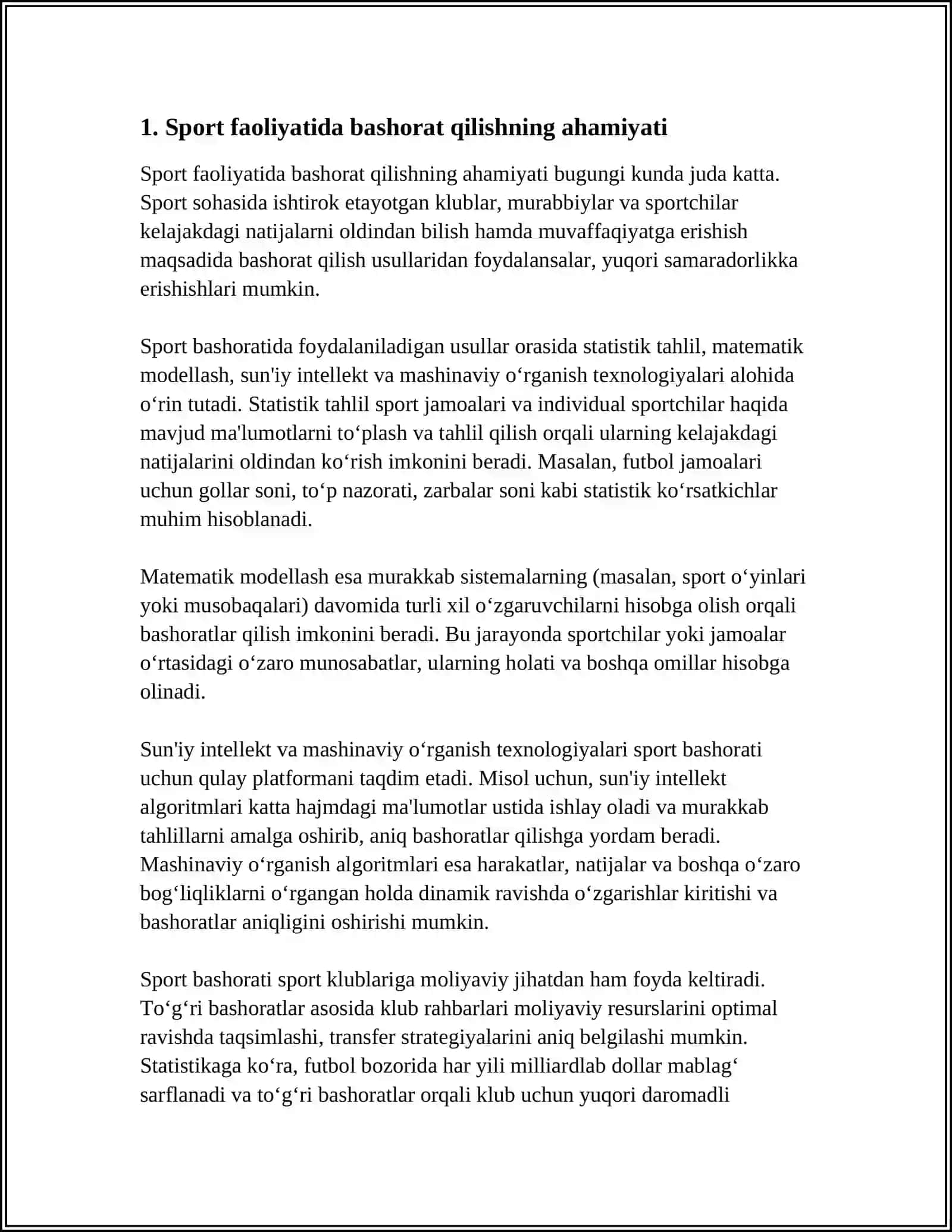 SPORT FAOLIYATIDA BASHORAT QILISH VA BU JARAYONDA REGRESSION TAHLILDAN FOYDALANISH 4