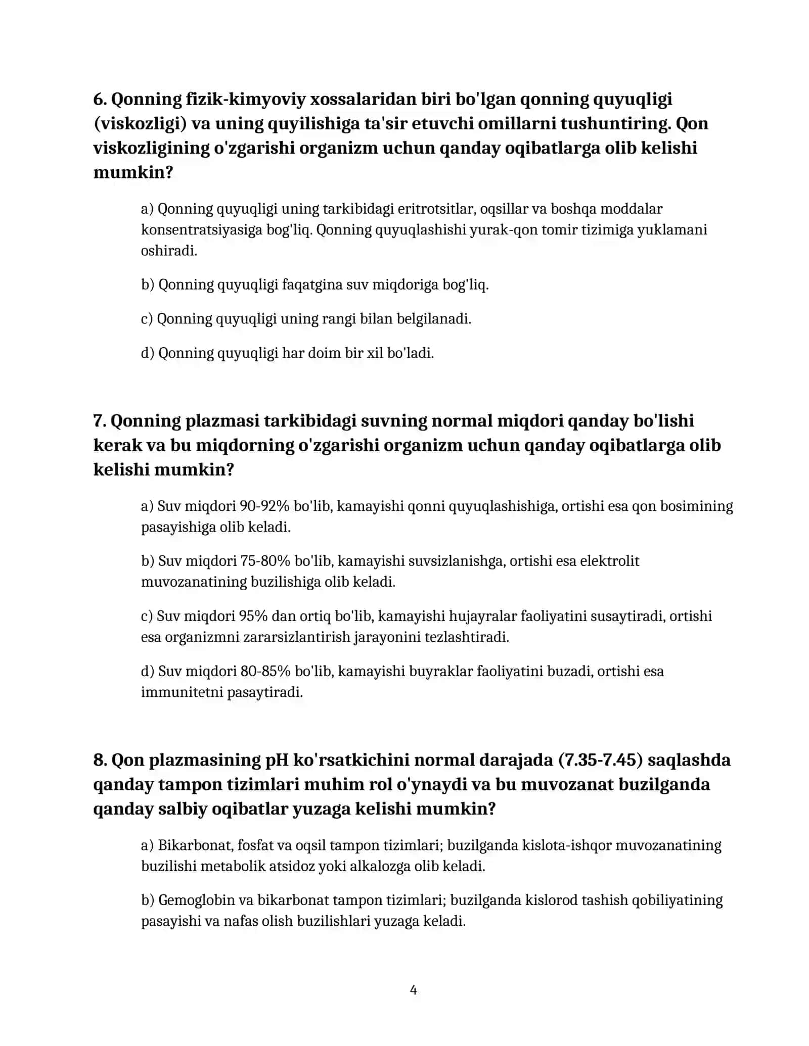Gomeostaz. Organizmning biologik suyuqliklari. Qonning fizik-kimyoviy xossalari 4