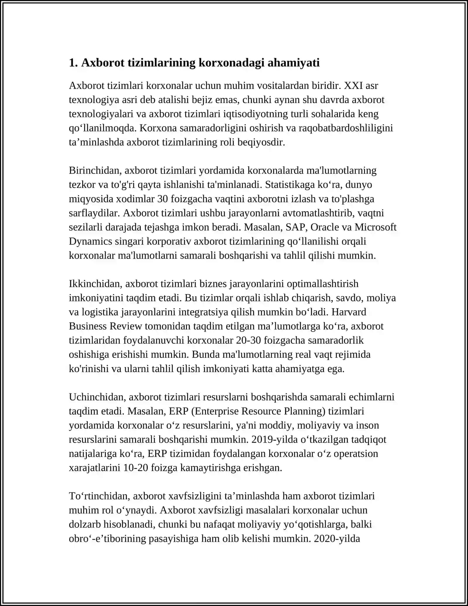 KORXONA FAOLIYATINI BOSHQARISHNI AXBOROTLAR BILAN TAMINLASHNING O'ZIGA XOS XUSUSIYATLARI 4