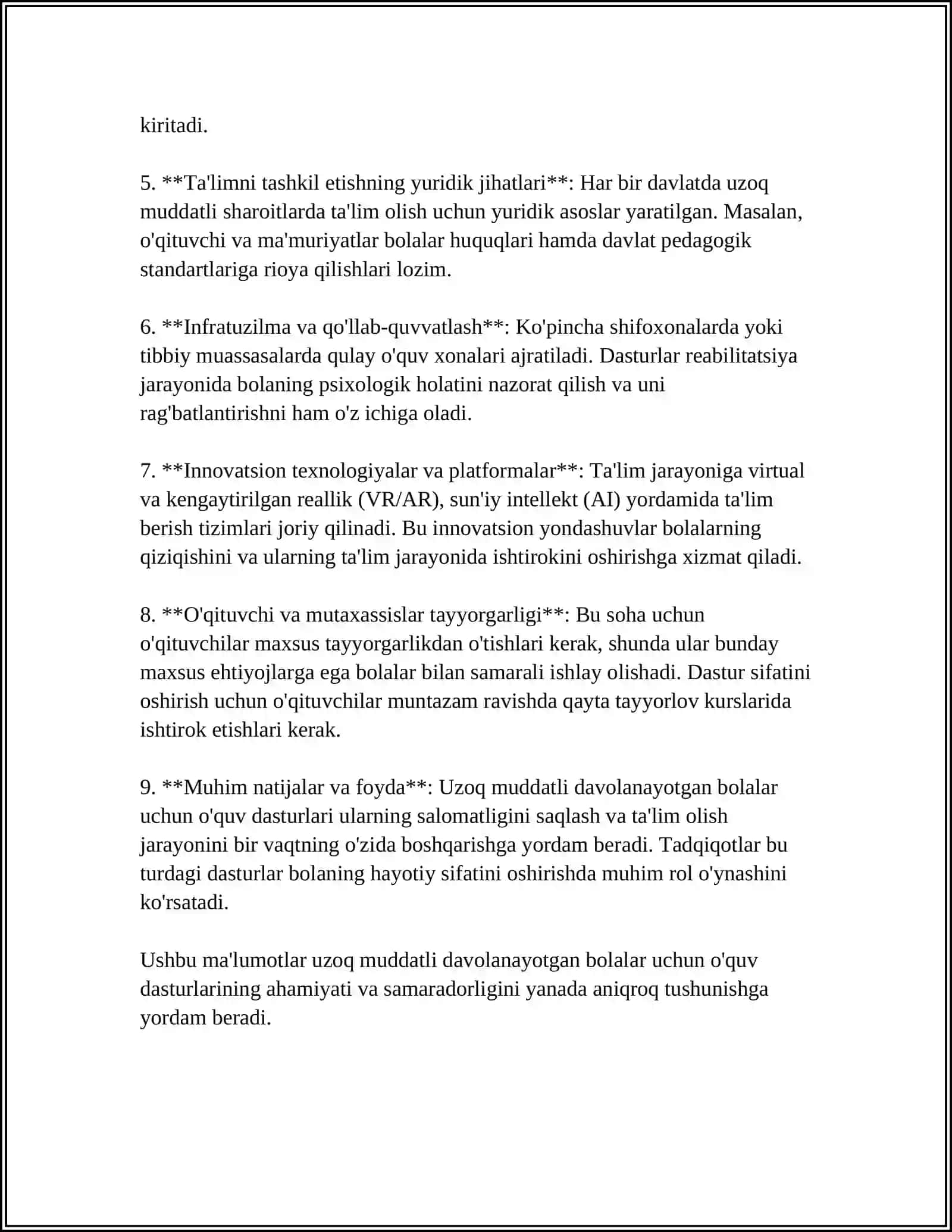 Uzoq muddatli davolanayotgan bolalar uchun o'quv dasturlari 4
