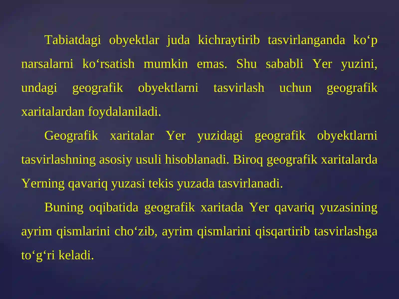 Geografik xaritalar. Xarita andazalari (proyeksi-yalari) haqida tushuncha 4