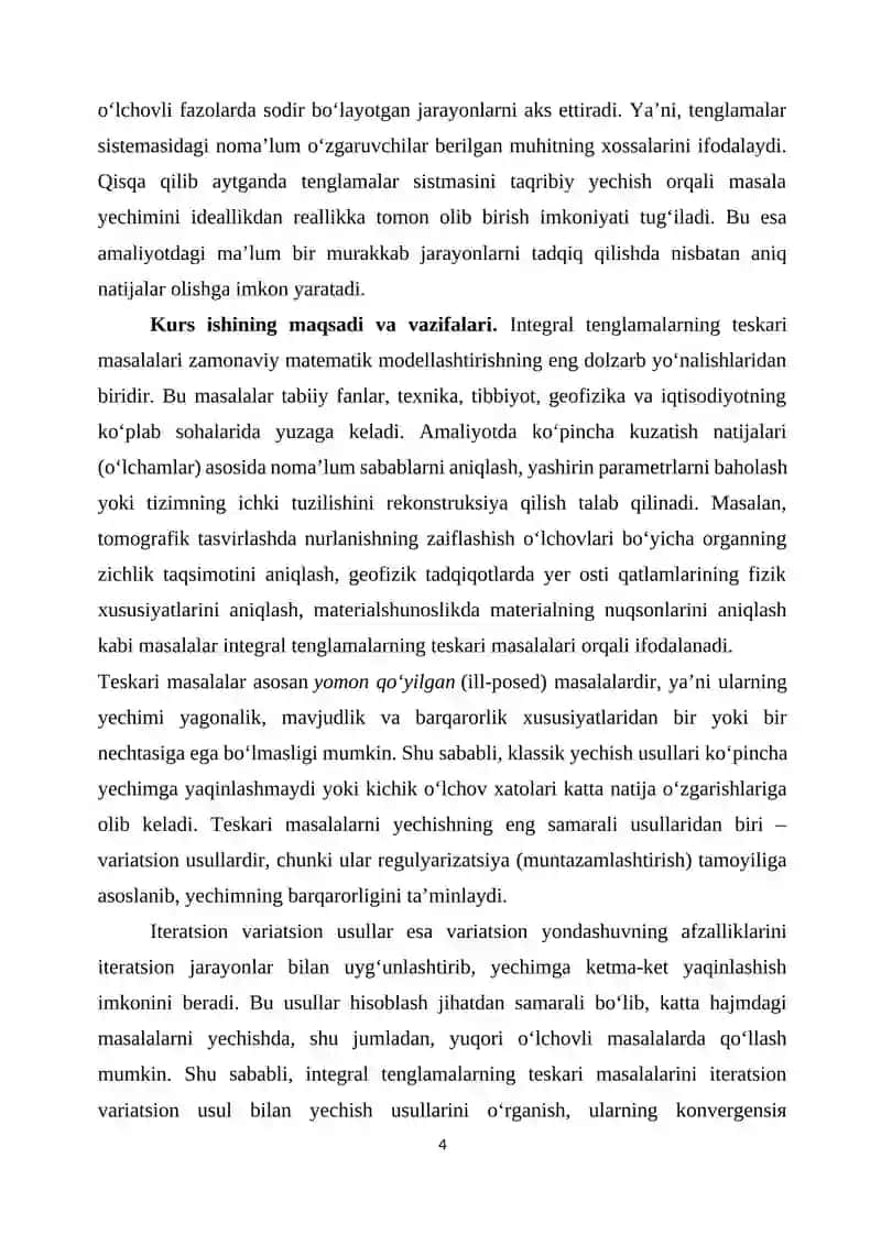 Integral tenglamalarni yechishning itertsion variatsion usullari 4