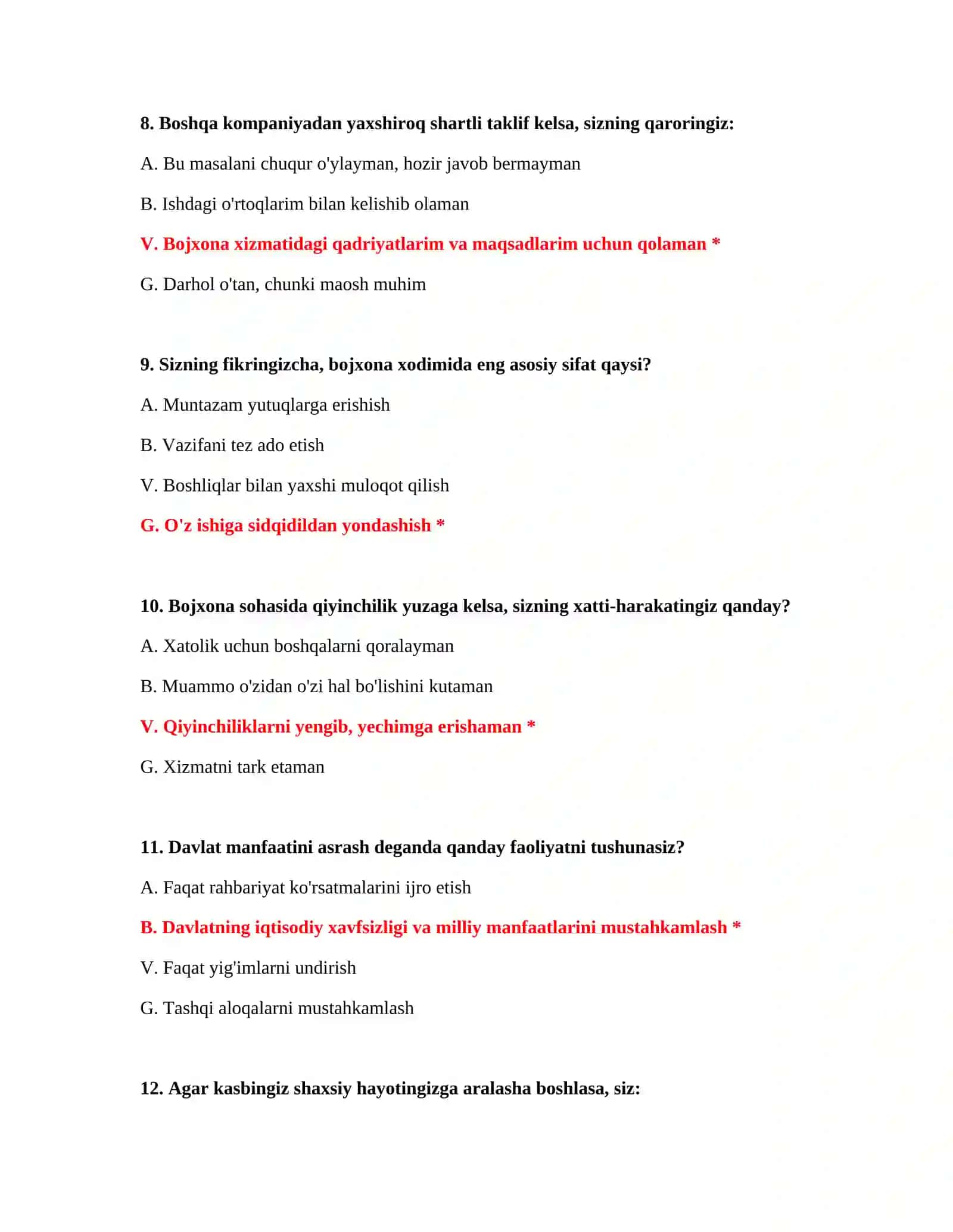 Bojxona psixologik savol javob PDF 4