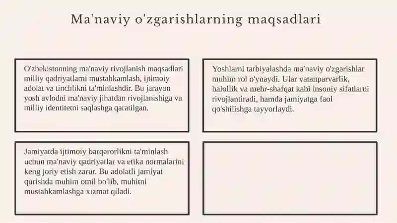 Yangi O'zbekistonda amalga oshirilayotgan ma'naviy o'zgarishlar 4