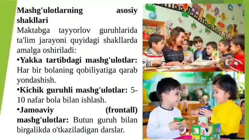 Bolalarni maktabga tayyorlash fanlarini o'qitishda dars shakillari. 4