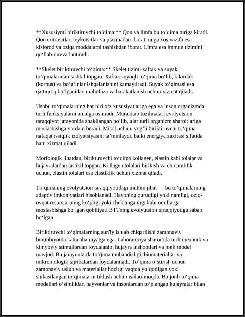 Biriktiruvchi Toʻqima Xilma-Xilligi va Evolyutsion Taraqqiyoti 4