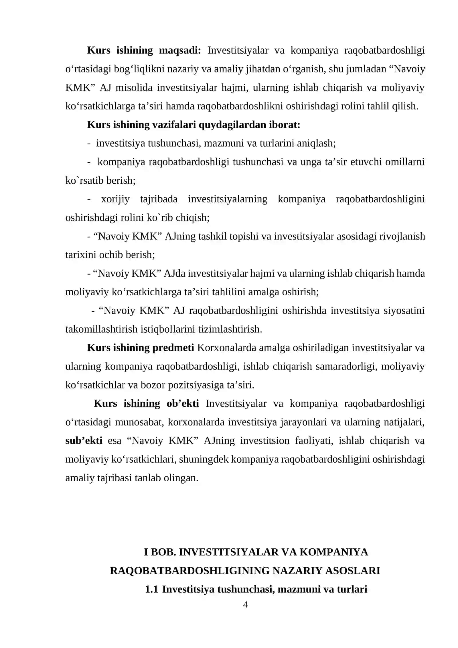 Investitsiyalar va kompaniya raqobatdoshligi o`rtasidagi bog`liqlik 4