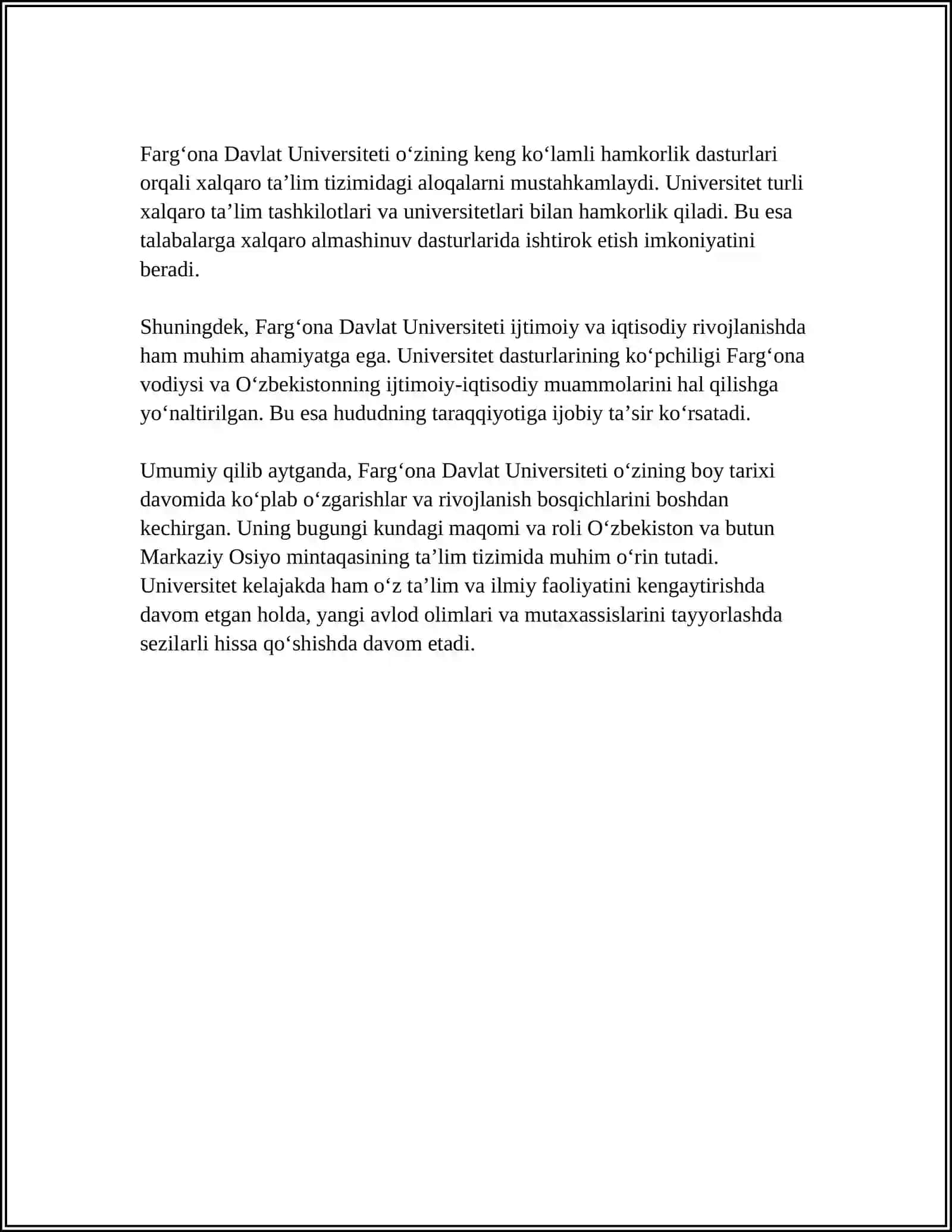 Farg'ona Davlat Universiteti Referat 4